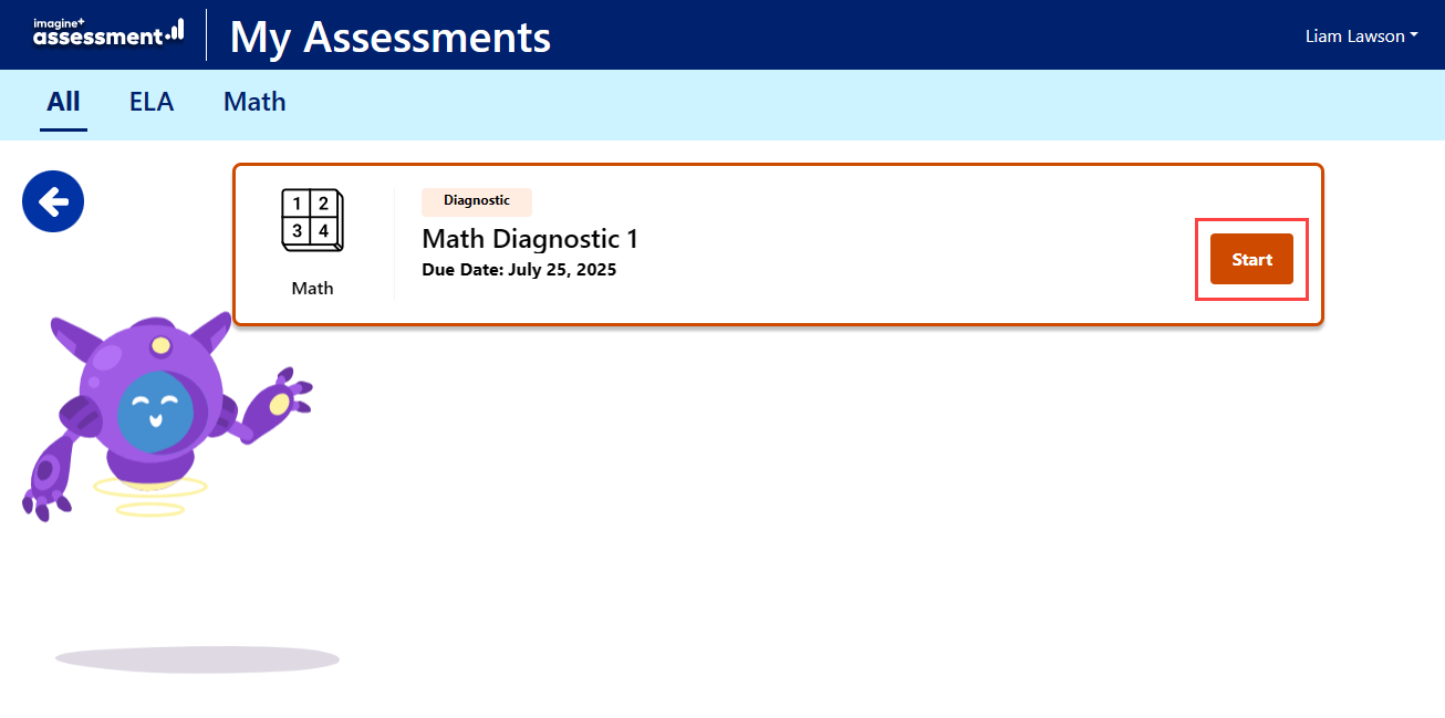 Imagine+ Diagnostic assessment tile for grades 6-12