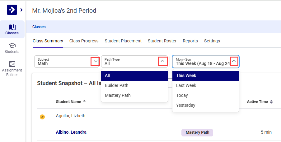 class summary report filters.png