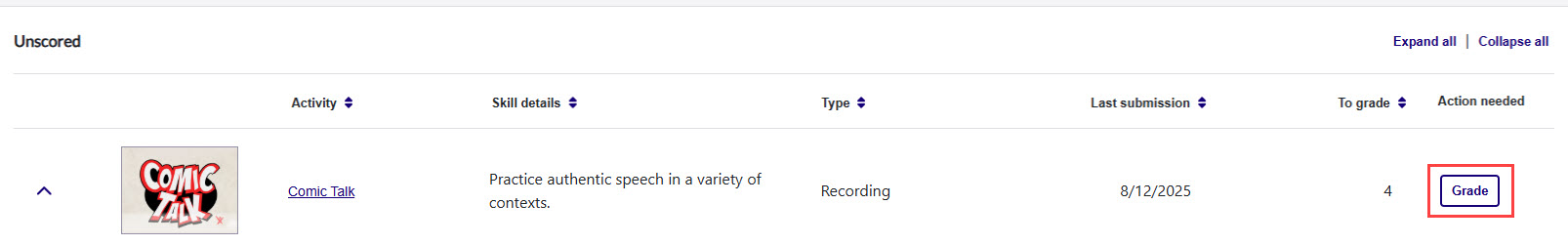click Grade on Comin talk.jpg