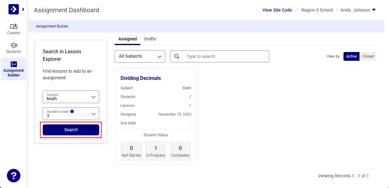 Search button in Lesson Explorer