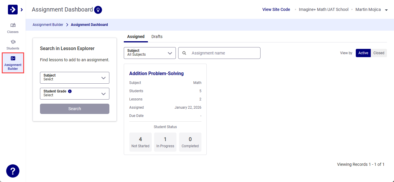 Assignment Builder in the left navigation