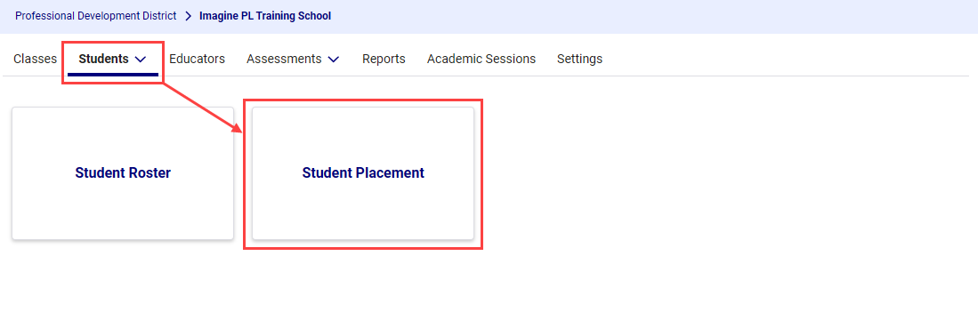 Student Placement tile on the Students page
